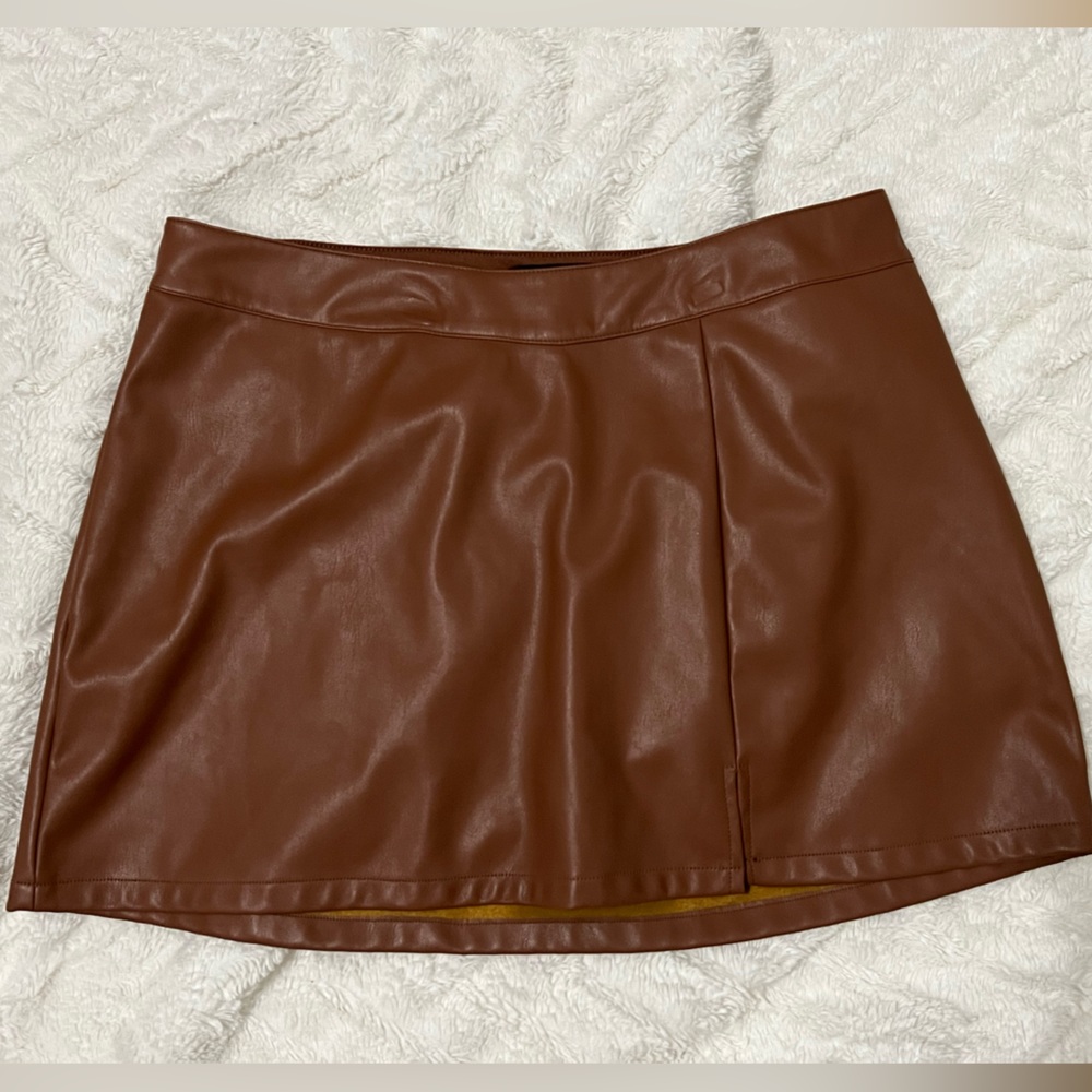 Brown Faux Leather Skirt (Skort)